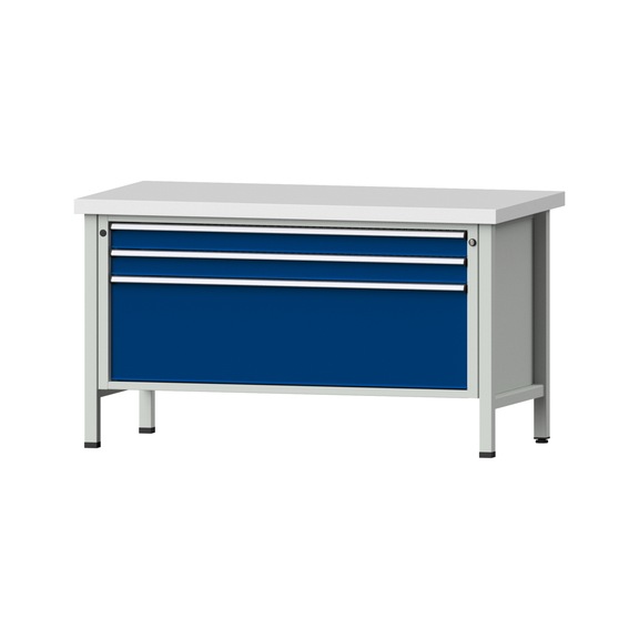 Box workbench VX 1500 mm, model 16, KSP 50 mm, RAL 7035/RAL 5010, 850x1500x800 - Cabinet workbench V - X 1500 mm 1 block