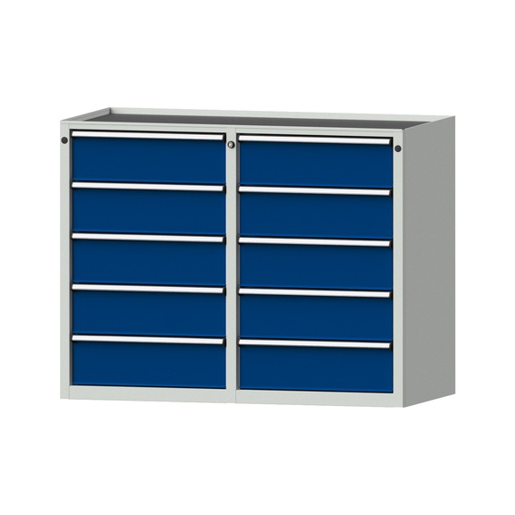Side cabinet 2xBL, model 503, storage tray, RAL 7035/RAL 5010, height 980 mm - Workshop cupboard