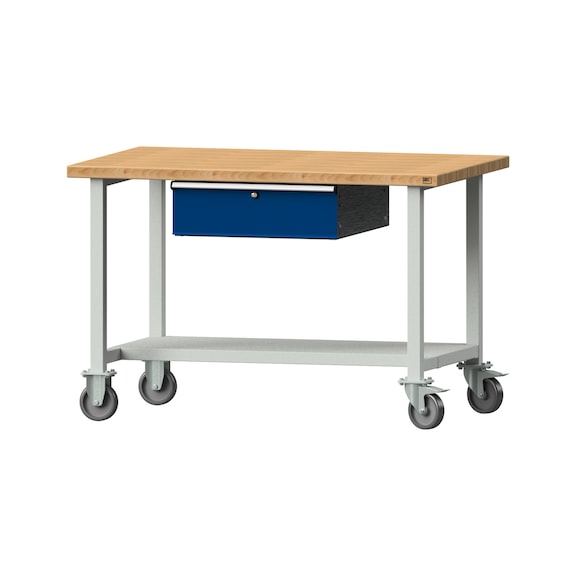 Work table, model 143, BMP 40 mm, RAL 7035/RAL 5010, 840 x 1270 x 800 mm - Working table 1270 mm movable