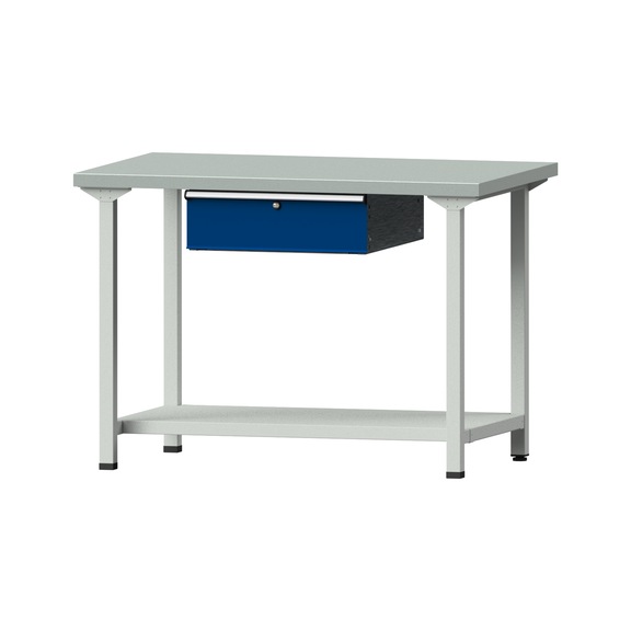 Arbeitstisch, Modell 133, ZBP 40 mm, RAL 7035/RAL 5010, 890 x 1270 x 800 mm - Arbeitstisch 1270 mm statisch