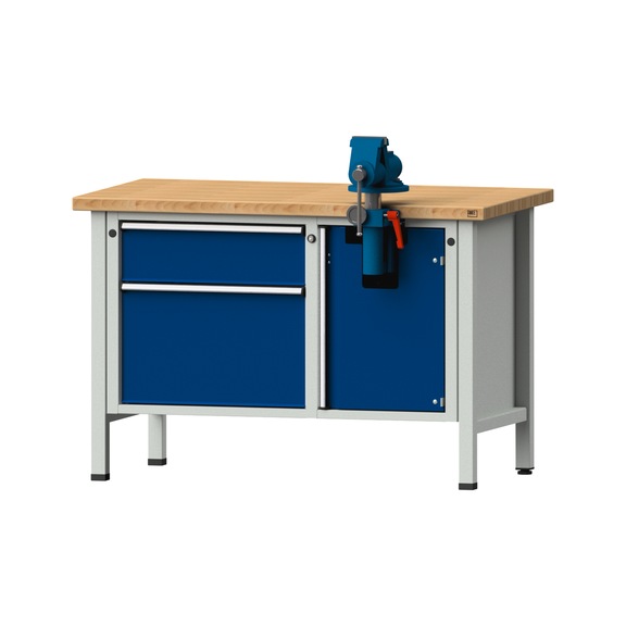 Assembly workbench V/T-BL, model 801, BMP 40 mm, RAL 7035/5010, 840 x 1270 x 700 mm - Assembly workbench stationary