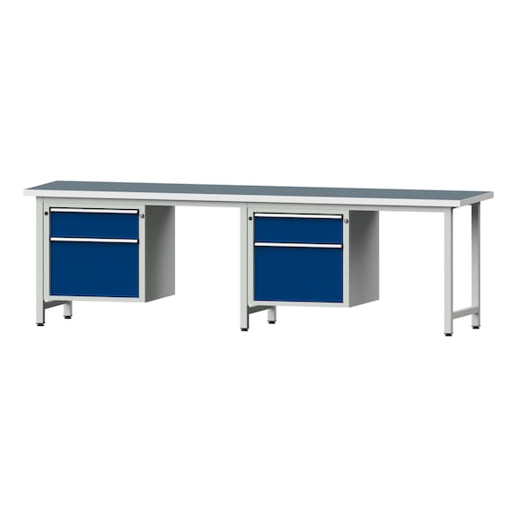 Combination workbench V/T-BL2800 mm, model 731, UBP 40 mm, RAL 7035/5010, 840x2800x700 - Combination workbench 2800 mm models 531 V - 733 V