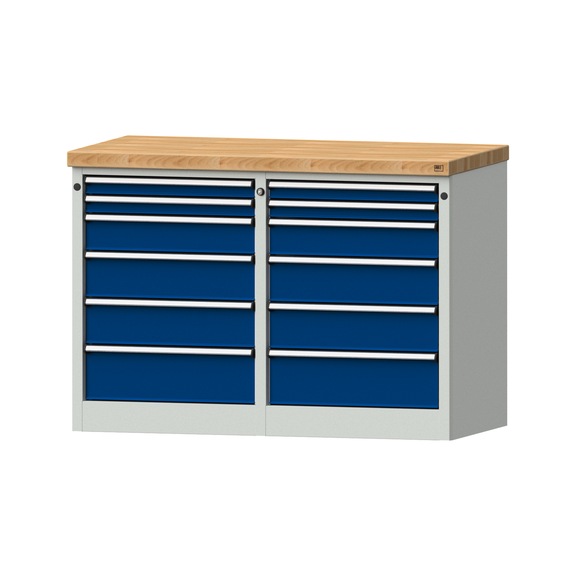 Side cabinet 2xBL, model 205, BMP 50 mm, RAL 7035/RAL 5010, height 900 mm - Workshop cupboard