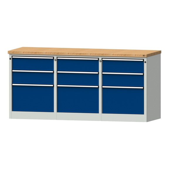 Side cabinet 3xBL, model 311, BMP 40 mm, RAL 7035/RAL 5010, height 890 mm - Workshop cupboard