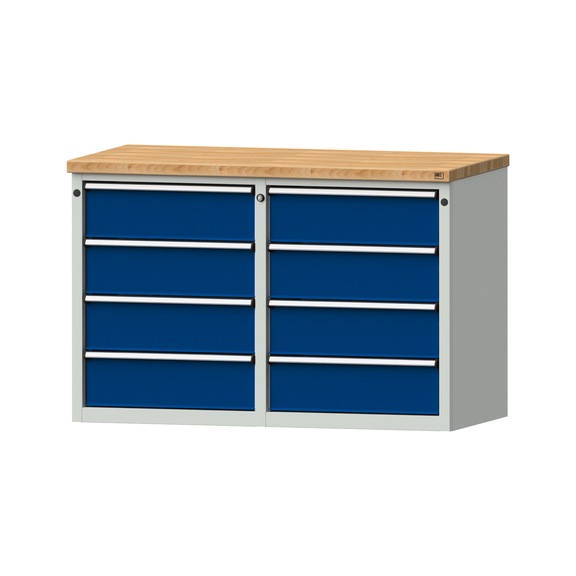 Side cabinet 2xBL, model 203, BMP 40 mm, RAL 7035/RAL 5010, height 840 mm - Workshop cupboard