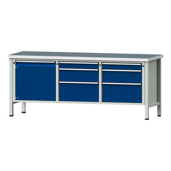 Box workbench V/T-BL 2000 mm, model 125 UBP 40 mm, RAL 7035/5010, 840x2000x700 - Cabinet workbench 3 blocks models 120 - 127