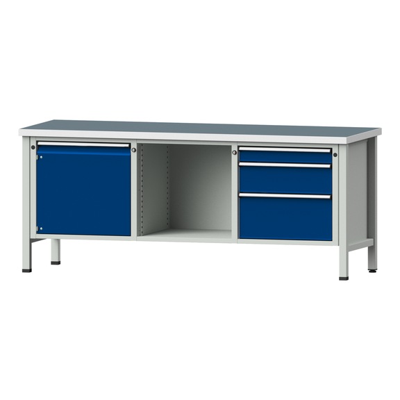 Box workbench V/T-BL 2000 mm, model 146 UBP 40 mm, RAL 7035/5010, 840x2000x700 - Cabinet workbench 3 blocks models 146 - 419