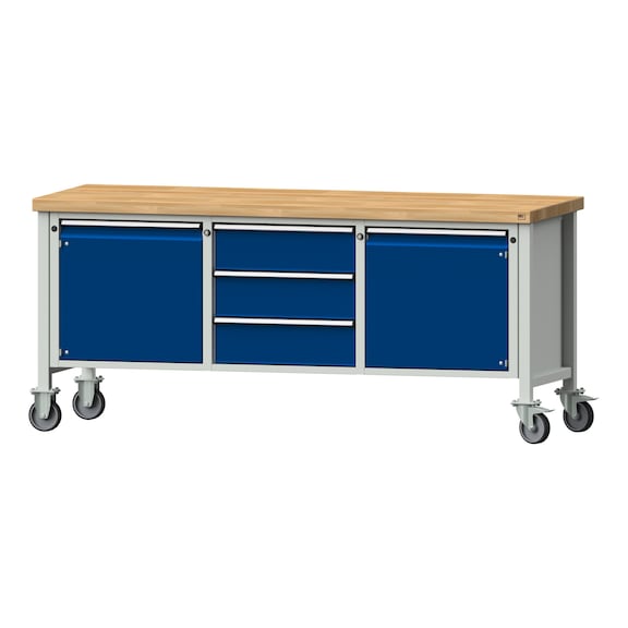 Box workbench V/T-BL 2000 mm, model 122 BMP 50 mm, RAL 7035/5010, 900x2000x700 - Cabinet workbench 3 blocks models 120 - 127