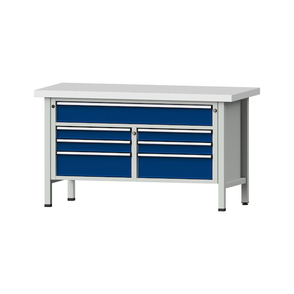 Box workbench 1500 3-part housing model 258 KSP 50 mm 7035/5010 850x1500x700 - Cabinet workbench 2 blocks 1500 3-piece