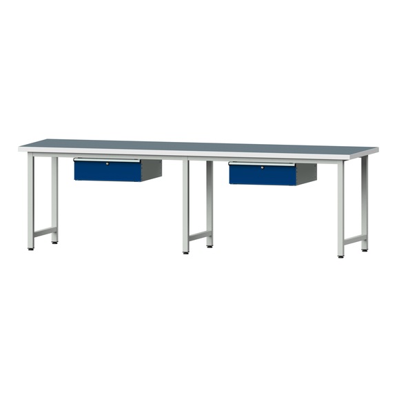 Work table, model 193, UBP 40 mm, RAL 7035/RAL 5010, 840 x 2800 x 800 mm - Working table 2800 mm static