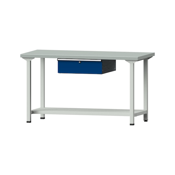 Work table, model 53, ZBP 40 mm, RAL 7035/RAL 5010, 840 x 1500 x 700 mm - Working table 1500 mm static
