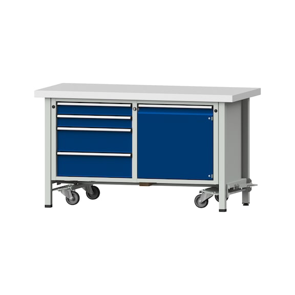 Box workbench V/T-BL 1500 mm, model 131 KSP 50 mm, RAL 7035/5010, 850x1500x700 - Cabinet workbench 2 blocks models 103 - 209