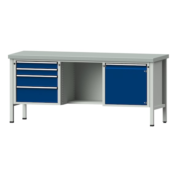 Box workbench V/T-BL 2000 mm, model 351 ZBP 40 mm, RAL 7035/5010, 890x2000x700 - Cabinet workbench 3 blocks models 146 - 419