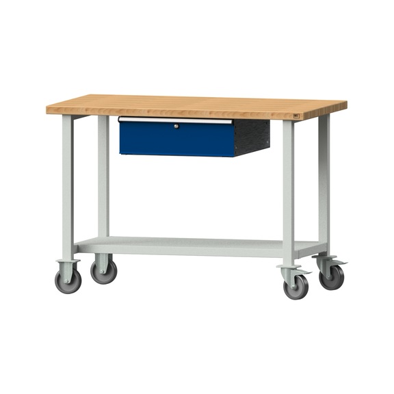 Work table, model 43, BMP 40 mm, RAL 7035/RAL 5010, 890 x 1270 x 700 mm - Working table 1270 mm movable