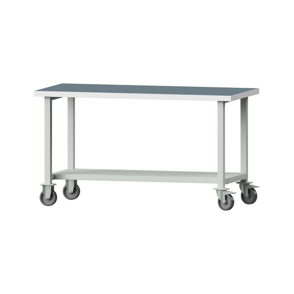 Arbeitstisch, Modell 61, UBP 40 mm, RAL 7035, 840 x 1500 x 700 mm - Arbeitstisch 1500 mm fahrbar