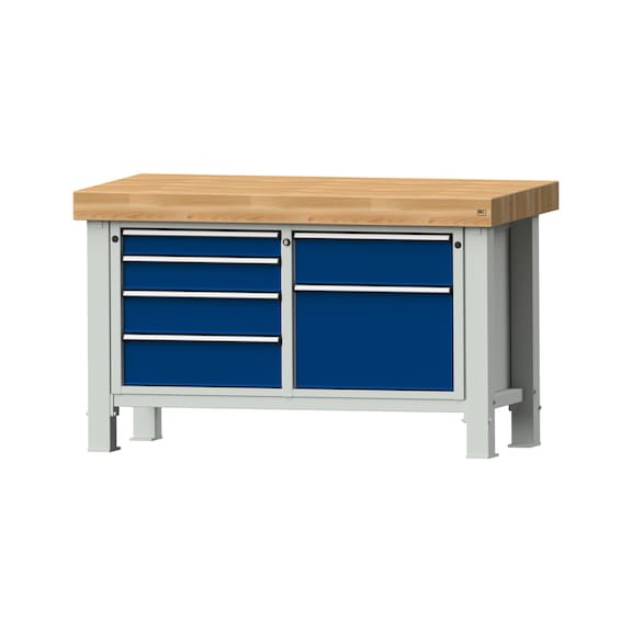 Heavy-duty workbench VS/TS-BL 1500 mm, model 237, BMP 100 mm, RAL 7035/RAL 5010 - Heavy-duty workbench