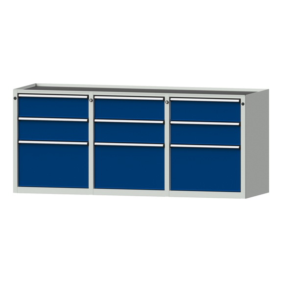 Side cabinet 3xBL, model 311, storage tray, RAL 7035/RAL 5010, height 800 mm - Workshop cupboard