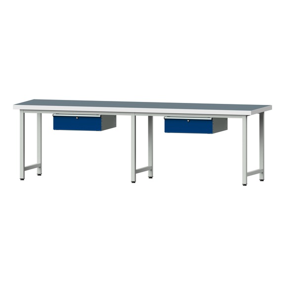 Work table, model 193, UBP 50 mm, RAL 7035/RAL 5010, 850 x 2800 x 800 mm - Working table 2800 mm static
