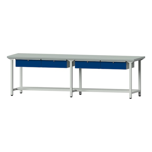 Work table, model 195, ZBP 40 mm, RAL 7035/RAL 5010, 840 x 2800 x 800 mm - Working table 2800 mm static