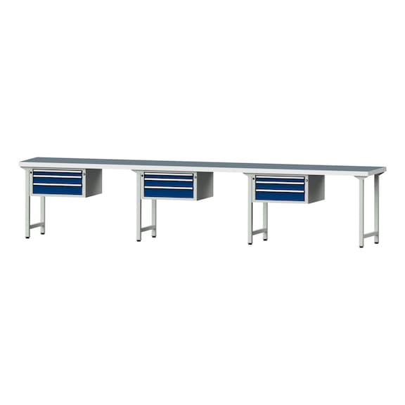 Combination workbench V/T-BL 4050 mm, model 542, UBP 50 mm, RAL 7035/5010, 850x4050x700 - Combination workbench 4050 mm models 541 V - 932 V