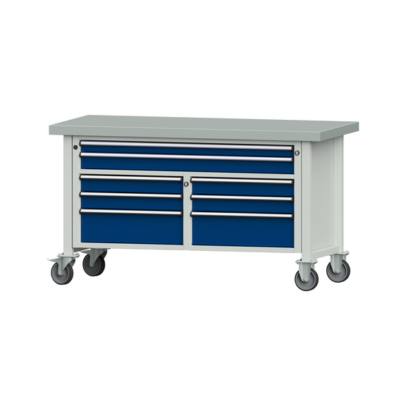 Box workbench 1500 3-part housing model 259 ZBP 50 mm 7035/5010 850x1500x700 - Cabinet workbench 2 blocks 1500 3-piece