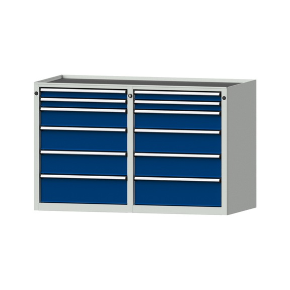 Side cabinet 2xBL, model 205, storage tray, RAL 7035/RAL 5010, height 800 mm - Workshop cupboard