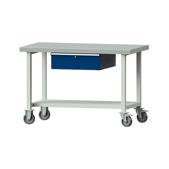 Work table, model 43, ZBP 50 mm, RAL 7035/RAL 5010, 850 x 1270 x 700 mm - Working table 1270 mm movable