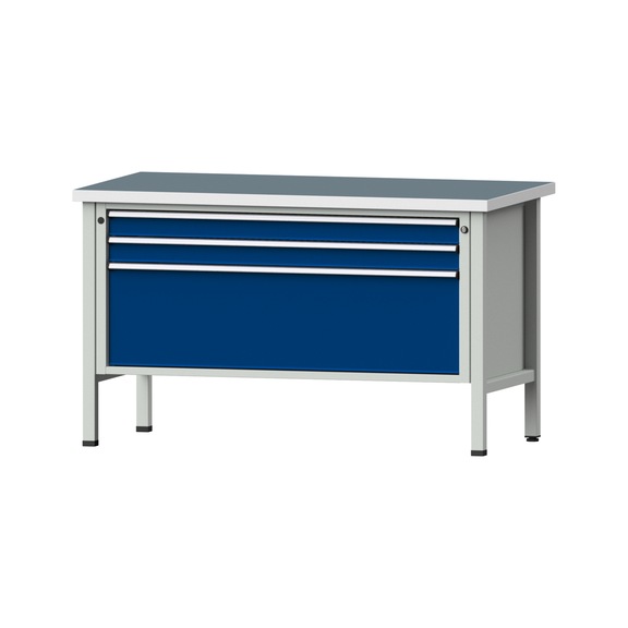 Box workbench VX 1500 mm, model 16, UBP 40 mm, RAL 7035/RAL 5010, 890x1500x800 - Cabinet workbench V - X 1500 mm 1 block