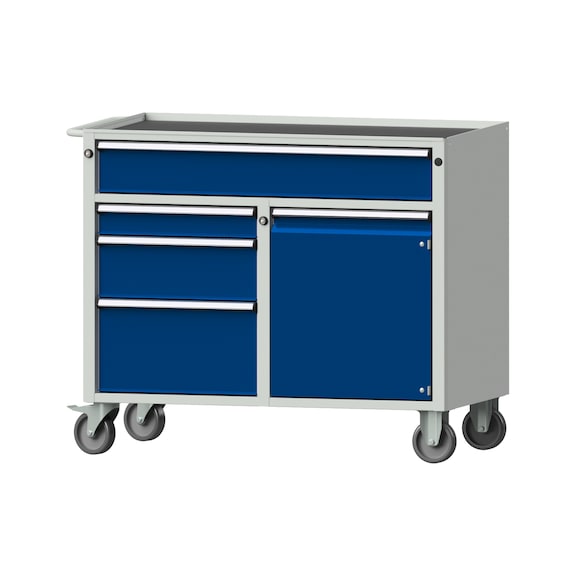 Workshop trolley V/T, model 330, storage tray, RAL 7035/RAL 5010, height 930 mm - Workshop trolley