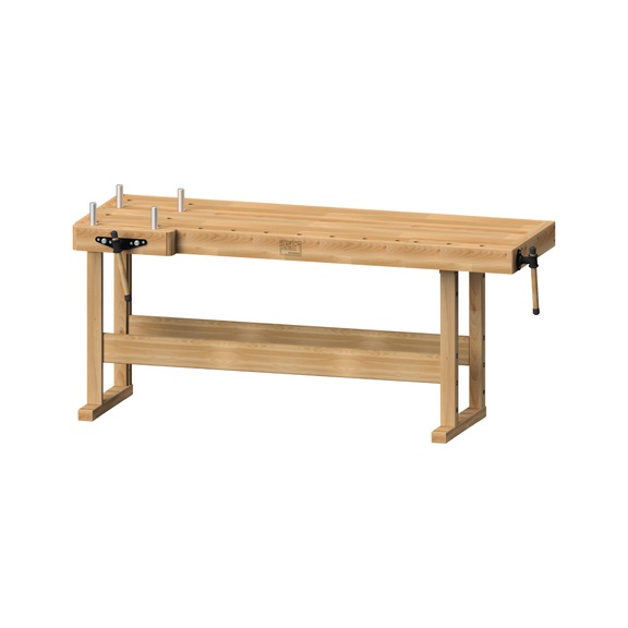 Professional workbench model 159, with 2 pairs of aluminium round bench hooks - Joiner's bench