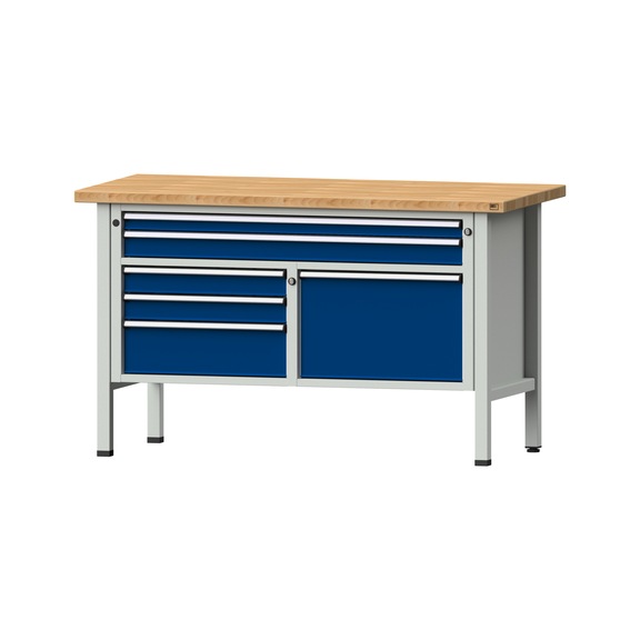 Box workbench 1500 3-part housing model 257 BMP 40 mm 7035/5010 890x1500x700 - Cabinet workbench 2 blocks 1500 3-piece