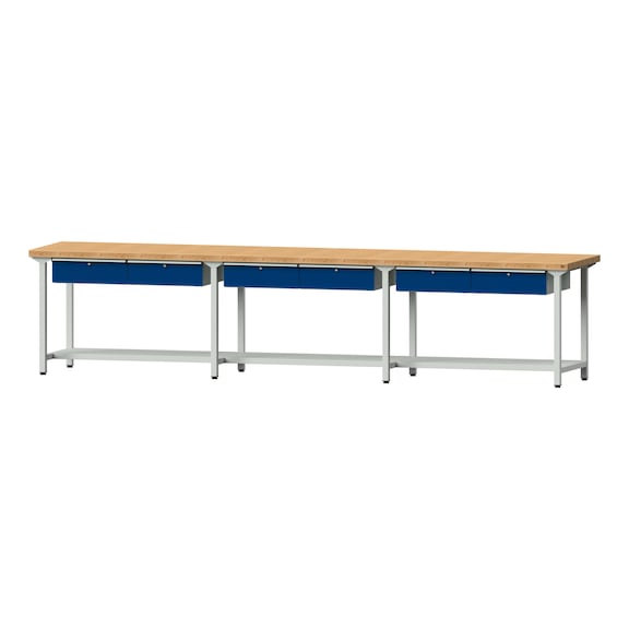 Work table, model 205, BMP 50 mm, RAL 7035/RAL 5010, 900 x 4050 x 800 mm - Working table 4500 mm static