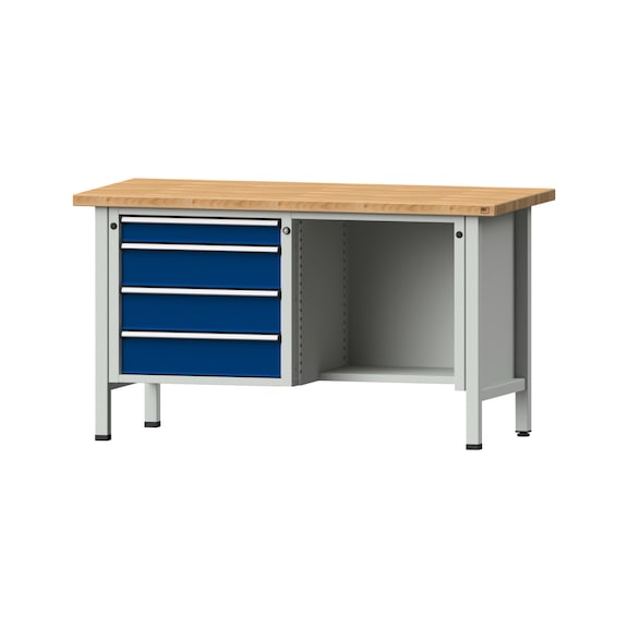 Box workbench V/T-BL 1500 mm, model 349 BMP 40 mm, RAL 7035/5010, 840x1500x700 - Cabinet workbench 2 blocks models 216 - 409