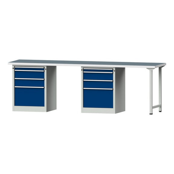 Combination workbench V/T-BL2800 mm, model 906, UBP 40 mm, RAL 7035/5010, 890x2800x700 - Combination workbench 2800 mm models 906 V - 916 V