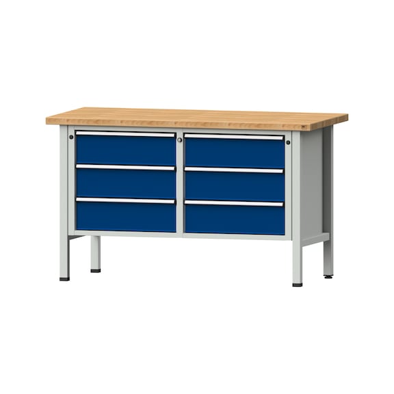 Box workbench V/T-BL 1500 mm, model 108 BMP 40 mm, RAL 7035/5010, 890x1500x700 - Cabinet workbench 2 blocks models 103 - 209