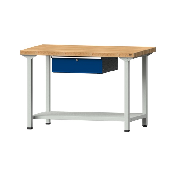 Arbeitstisch, Modell 133, BMP 50 mm, RAL 7035/RAL 5010, 850 x 1270 x 800 mm - Arbeitstisch 1270 mm statisch