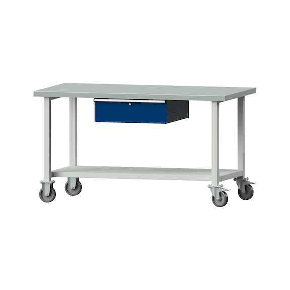 Work table, model 163, ZBP 40 mm, RAL 7035/RAL 5010, 840 x 1500 x 800 mm - Working table 1500 mm movable