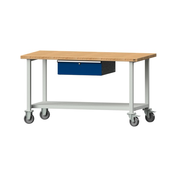 Work table, model 163, BMP 40 mm, RAL 7035/RAL 5010, 840 x 1500 x 800 mm - Working table 1500 mm movable