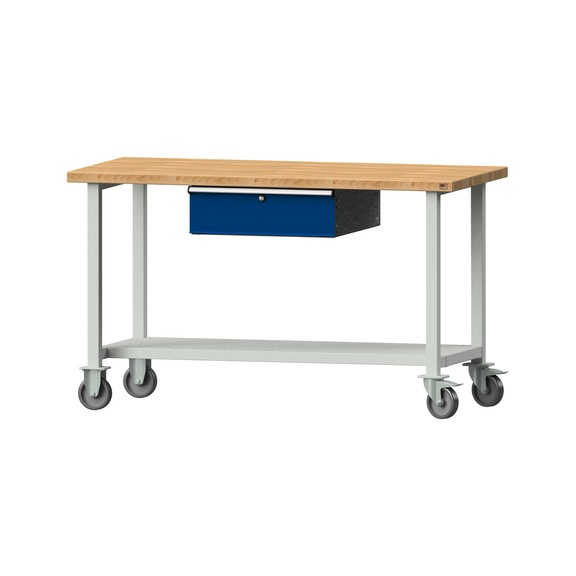 Work table, model 63, BMP 40 mm, RAL 7035/RAL 5010, 890 x 1500 x 700 mm - Working table 1500 mm movable