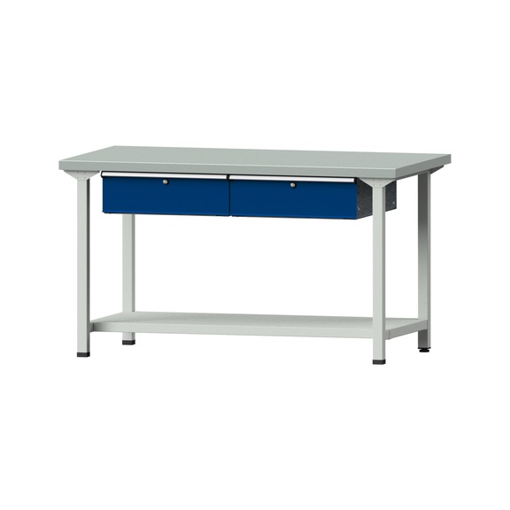 Work table, model 155, ZBP 40 mm, RAL 7035/RAL 5010, 840 x 1500 x 800 mm - Working table 1500 mm static