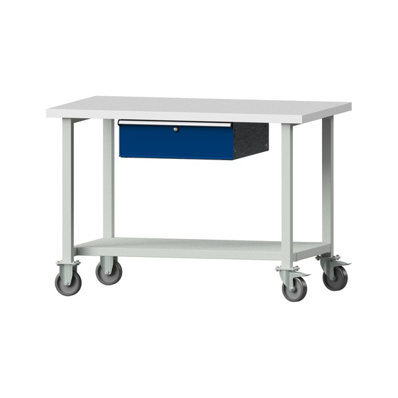 Work table, model 143, KSP 40 mm, RAL 7035/RAL 5010, 890 x 1270 x 800 mm - Working table 1270 mm movable