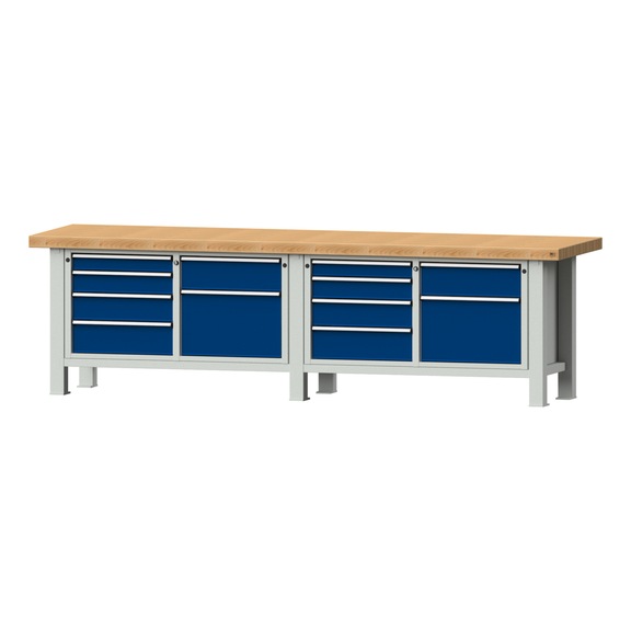 Heavy-duty workbench VS/TS-BL 3000 mm, model 237, BMP 65 mm, RAL 7035/RAL 5010 - Heavy-duty workbench