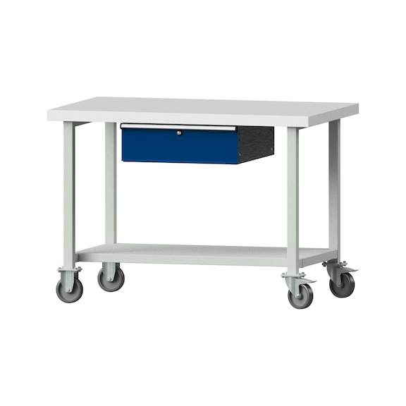 Work table, model 143, KSP 50 mm, RAL 7035/RAL 5010, 900 x 1270 x 800 mm - Working table 1270 mm movable