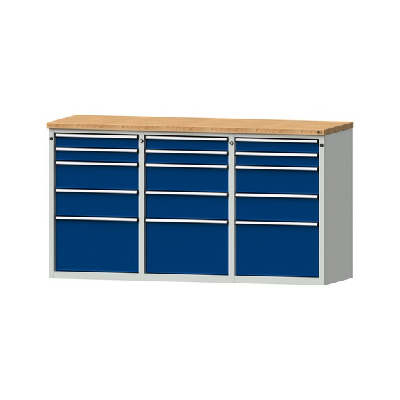 Side cabinet 3xBL, model 605, BMP 40 mm, RAL 7035/RAL 5010, height 1020 mm - Workshop cupboard