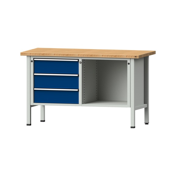 Kastenwerkbank V/T-BL 1500 mm, Modell 103 BMP 40 mm, RAL 7035/5010, 890x1500x700 - Kastenwerkbank V - BL 2 Blöcke Modelle 103 - 209