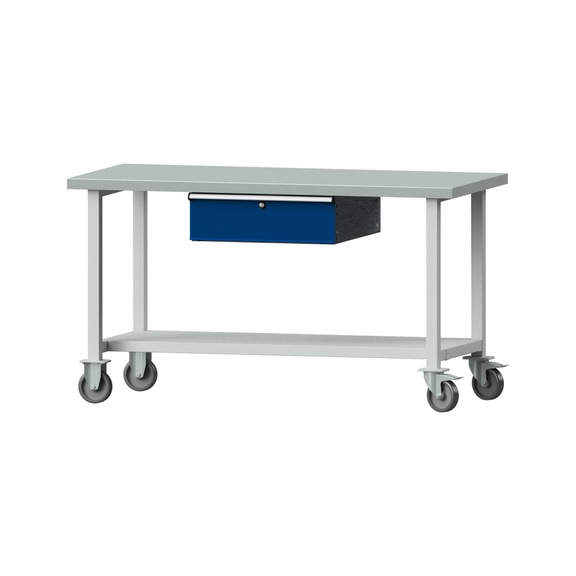 Work table, model 63, ZBP 40 mm, RAL 7035/RAL 5010, 840 x 1500 x 700 mm - Working table 1500 mm movable