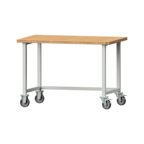 Arbeitstisch, Modell 140, BMP 40 mm, RAL 7035, 890 x 1270 x 800 mm - Arbeitstisch 1270 mm fahrbar