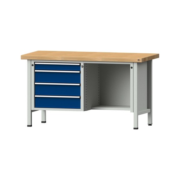 Kastenwerkbank V/T-BL 1500 mm, Modell 349 BMP 50 mm, RAL 7035/5010, 850x1500x700 - Kastenwerkbank V - BL 2 Blöcke Modelle 216 - 409