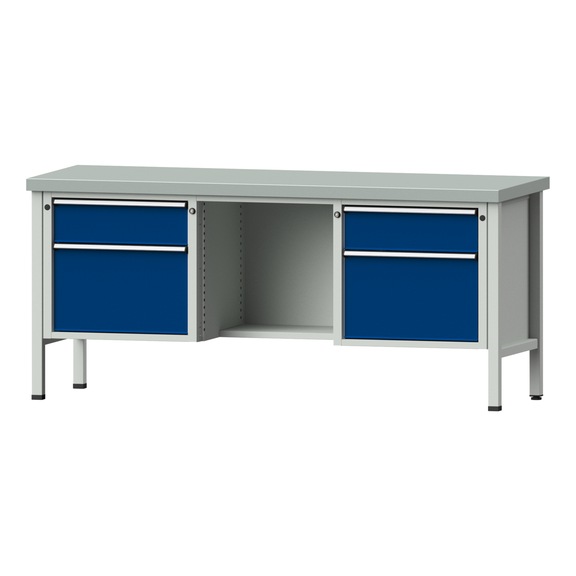 Box workbench V/T-BL 2000 mm, model 419 ZBP 40 mm, RAL 7035/5010, 890x2000x700 - Cabinet workbench 3 blocks models 146 - 419