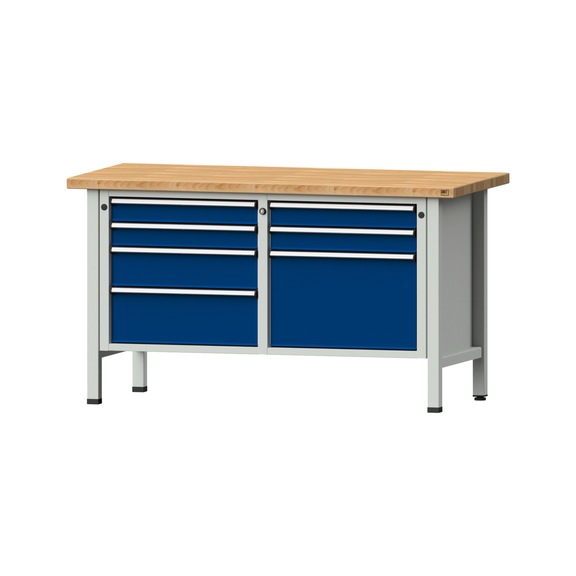 Box workbench V/T-BL 1500 mm, model 239 BMP 40 mm, RAL 7035/5010, 840x1500x700 - Cabinet workbench 2 blocks models 216 - 409